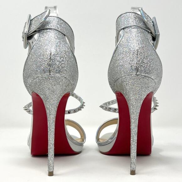 Christian Louboutin Choca Lux 120 Silver Glitter Spike Sandals 38 - Picture 4 of 8